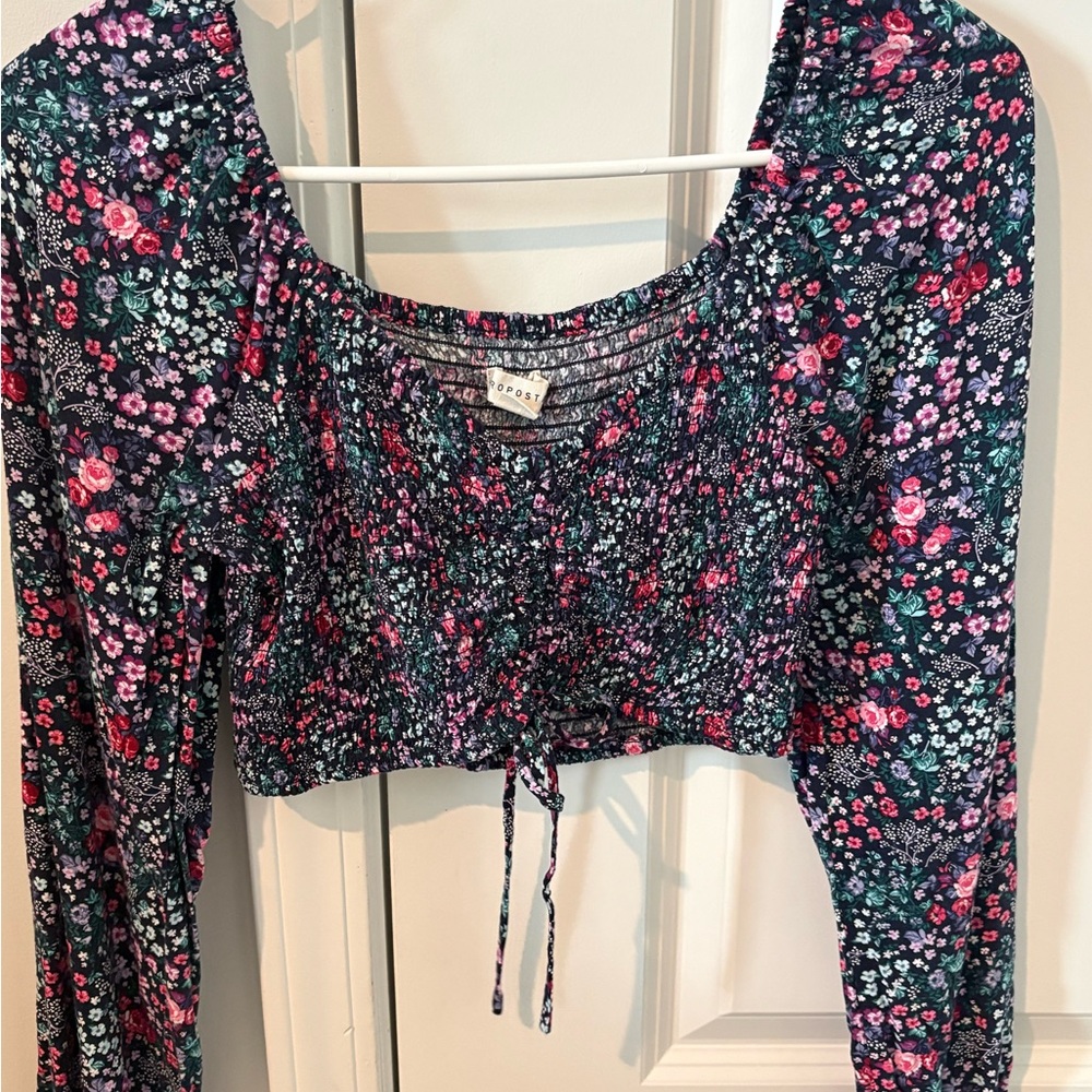 Aeropostale Floral Print Long Sleeve Blouse vintage Y2K small festival top